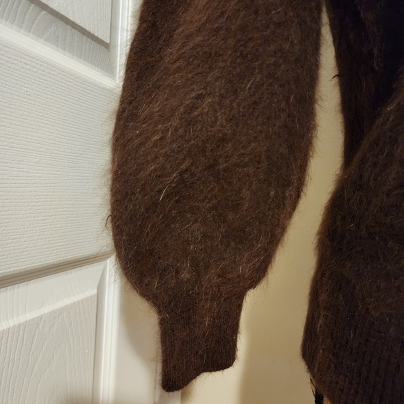Vintage HF Genuine Fur Detailed Beaded Sweater Brown Soft Unique Balloon Sleeves - Picture 7 of 10